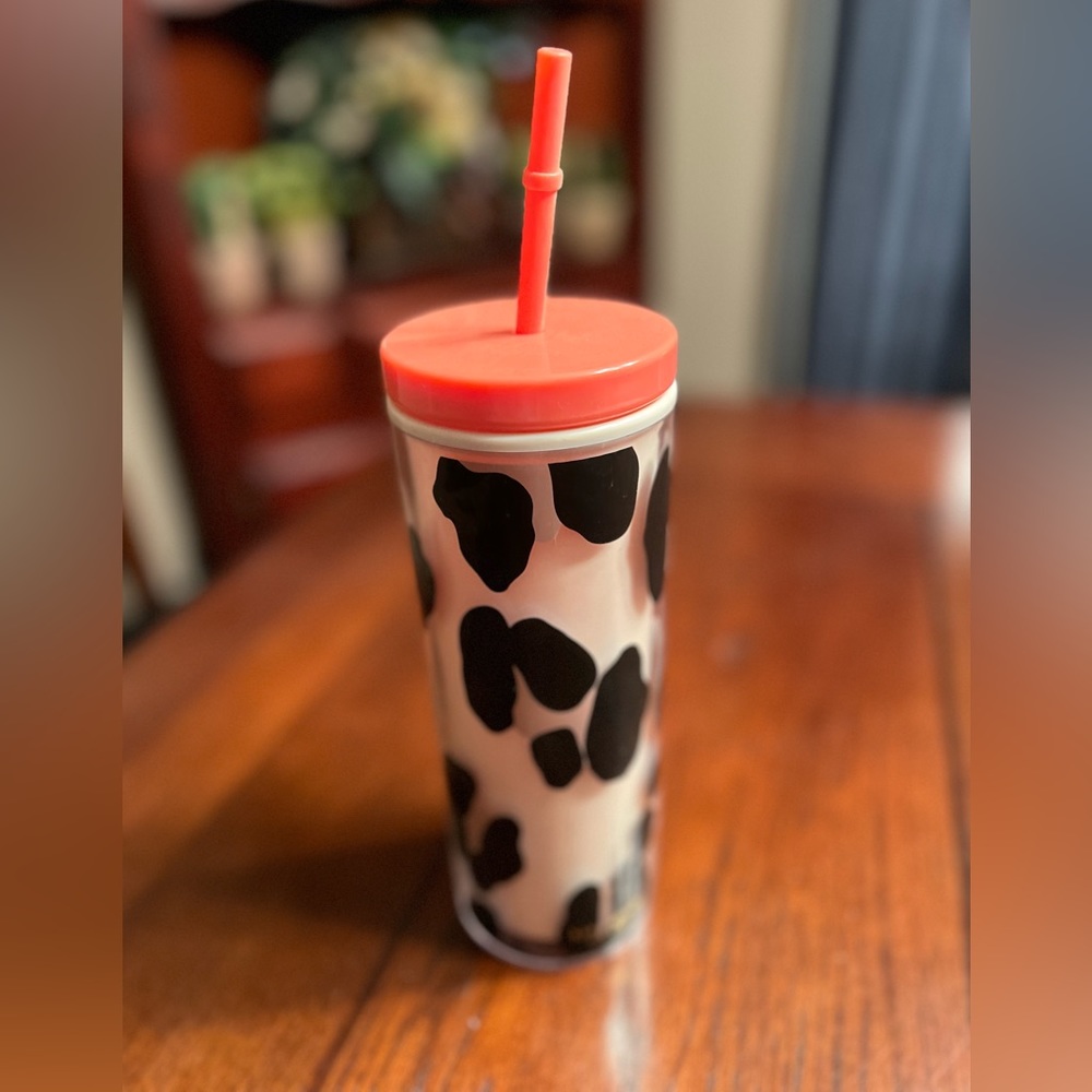 Kate Spade New York Insulated 24oz Tumbler with Reusable Straw, Forest Feline